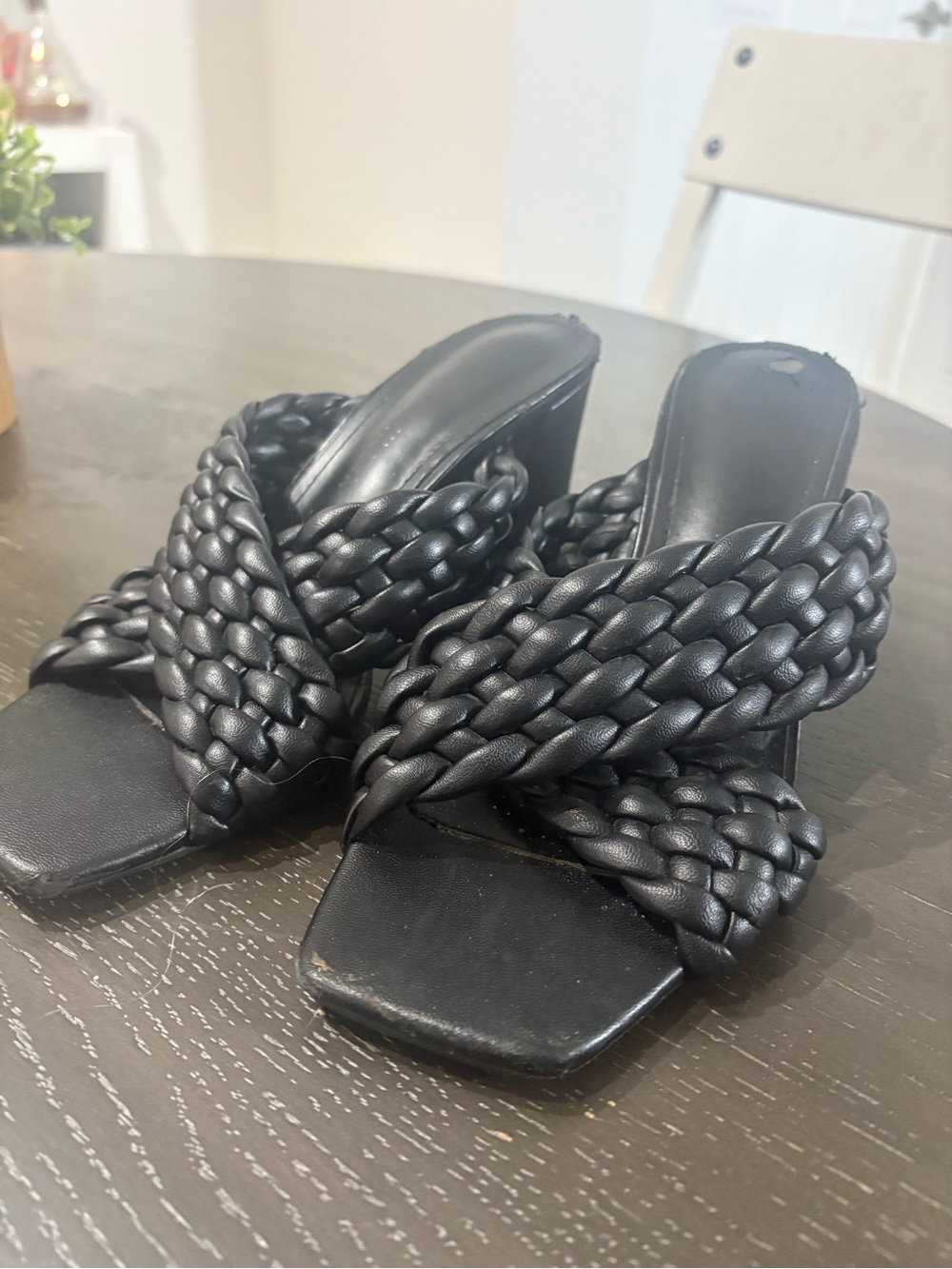 Braided Cross-Strap High Heel Sandals - Black